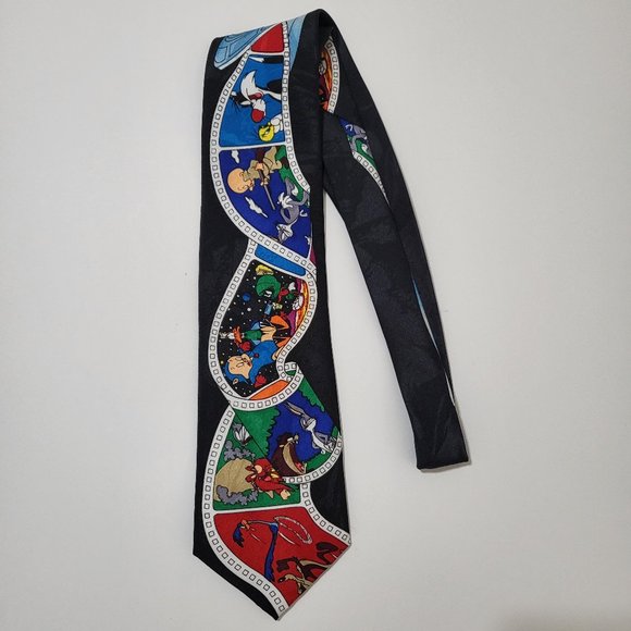 90's Looney Tunes Mania Character Print Men's Neck Tie Vintage Warner Bros. - Picture 1 of 6